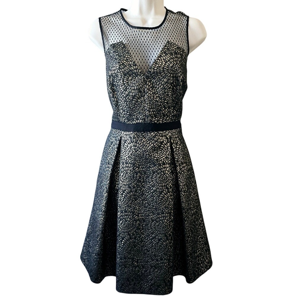 Draper James x Net-A-Porter Black Gold Metallic Jacquard Mesh Dress 4 DR0205